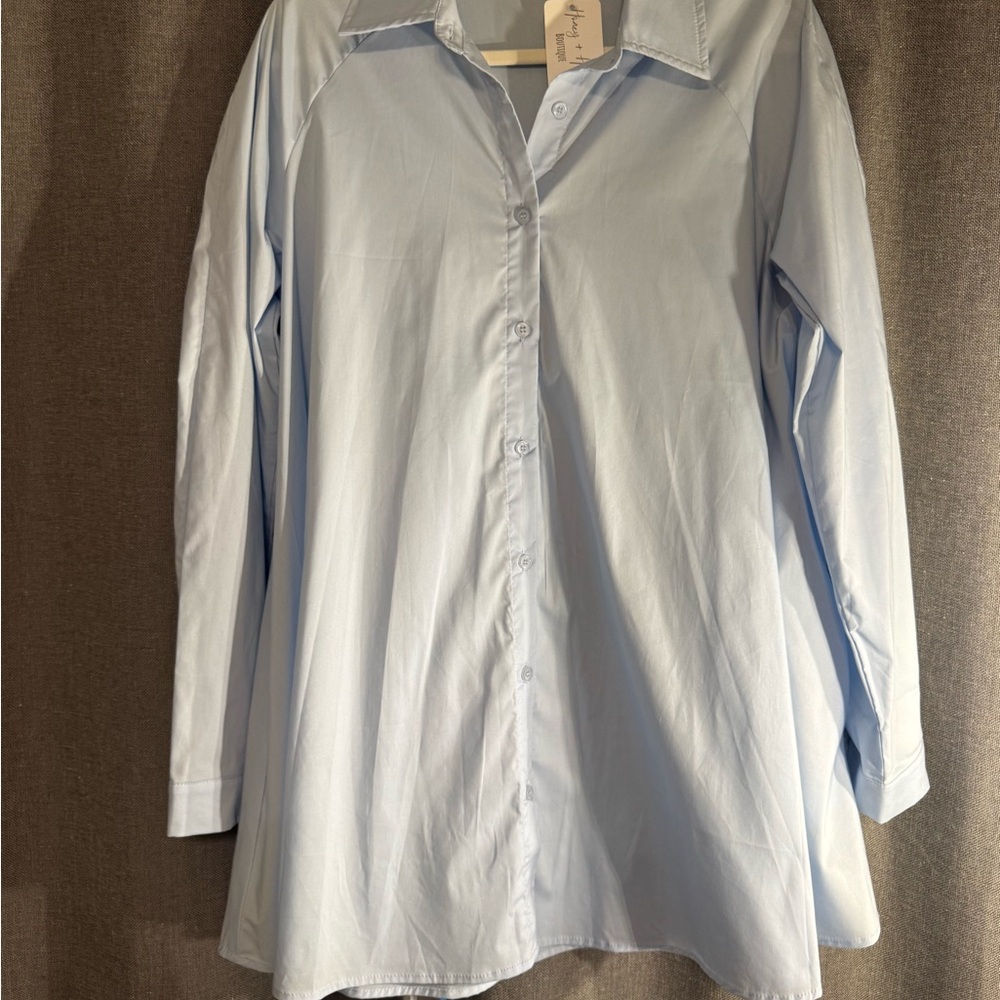 Light Blue Button-Up Shirt Dress